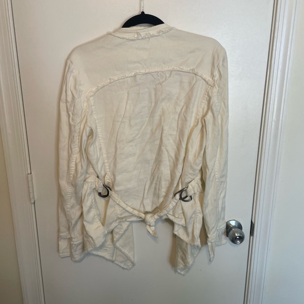 Free People Women’s Linen Blend Open Waterfall Front Drape Blazer Jacket M - Picture 4 of 4